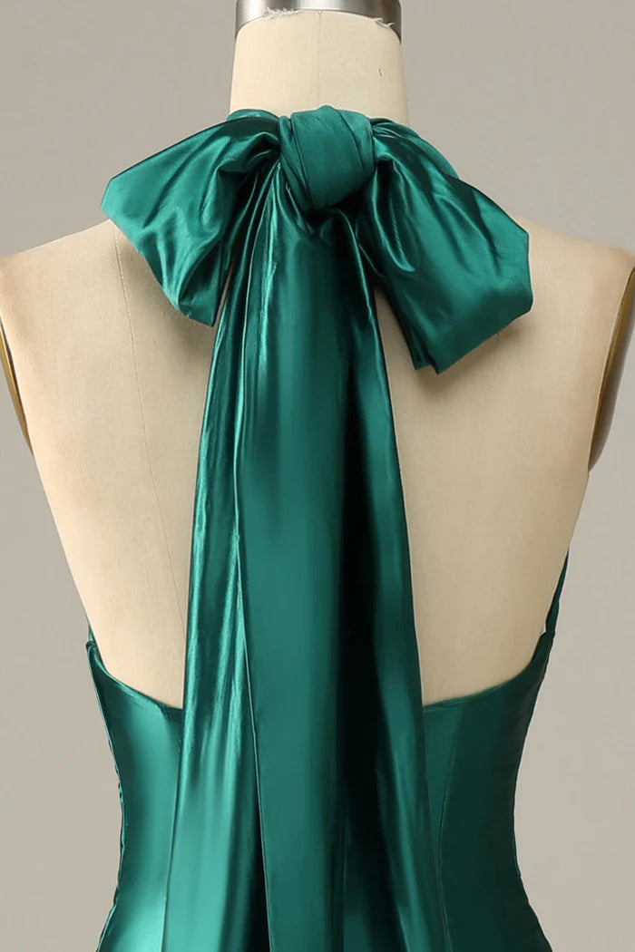 Robe Weitese vert foncé dos nu à lacets sirène robe longue robe de bal sans manches fente satin robe de soirée 
