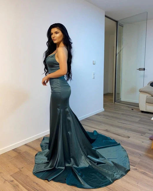 Weitese Dress Dark Green Simple V-neck Long Mermaid Prom Dresses