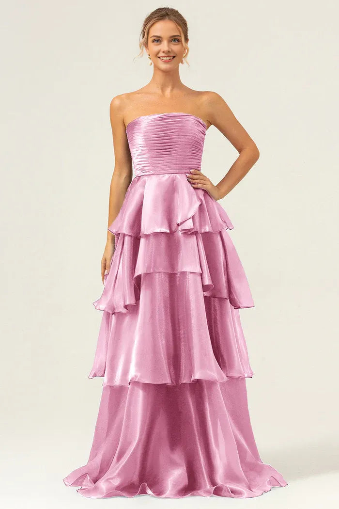 Robe Weitese bleu marine foncé, coupe trapèze, sans bretelles, en satin, à volants, robe de bal, maxi, sans manches, plissée, robe de soirée 