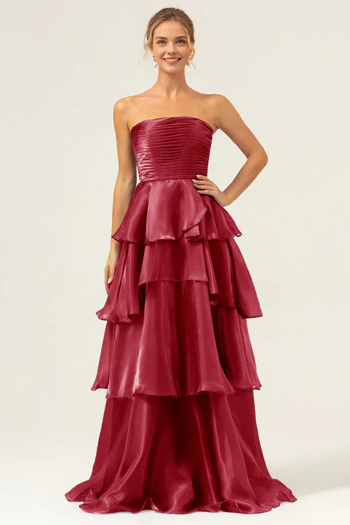 Robe Weitese bleu marine foncé, coupe trapèze, sans bretelles, en satin, à volants, robe de bal, maxi, sans manches, plissée, robe de soirée 