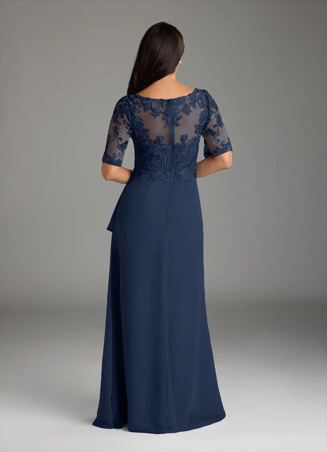 Robe Weitese bleu marine foncé, col en V, dentelle, mousseline, coupe trapèze, robe de soirée pour mère de la mariée, élégante, manches courtes, grande taille 