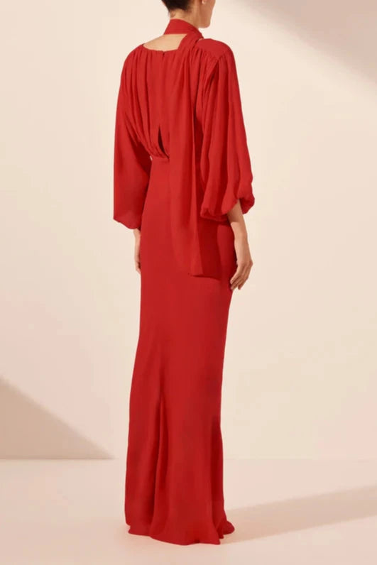 Vestido Weitese con escote en V profundo, mangas 3/4 largas y mangas globo, vestido largo elegante para fiesta y noche. 