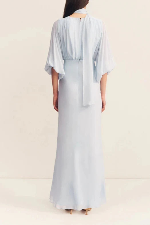 Vestido Weitese con escote en V profundo, mangas 3/4 largas y mangas globo, vestido maxi azul cielo, elegante vestido de fiesta, vestido de noche 