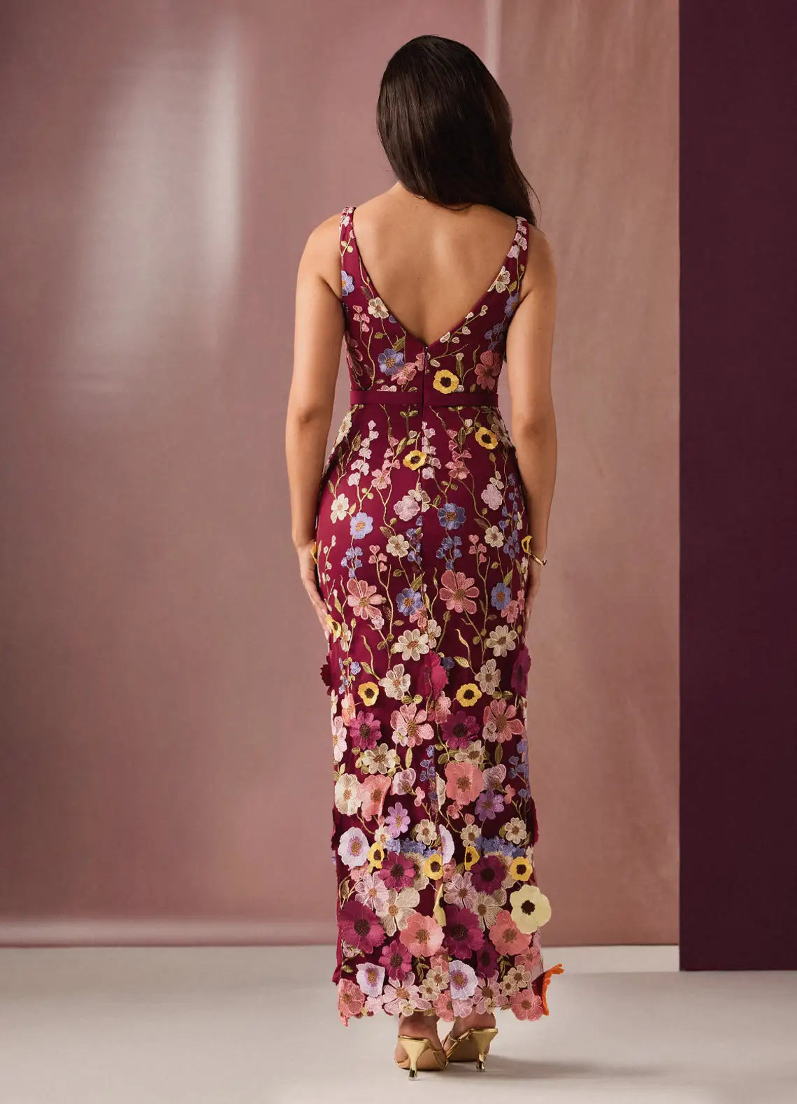 Weitese Dress Deep V Neck Black Romantic 3D Flower Maxi Dress Sleeveless Mermaid Slit Prom Dress