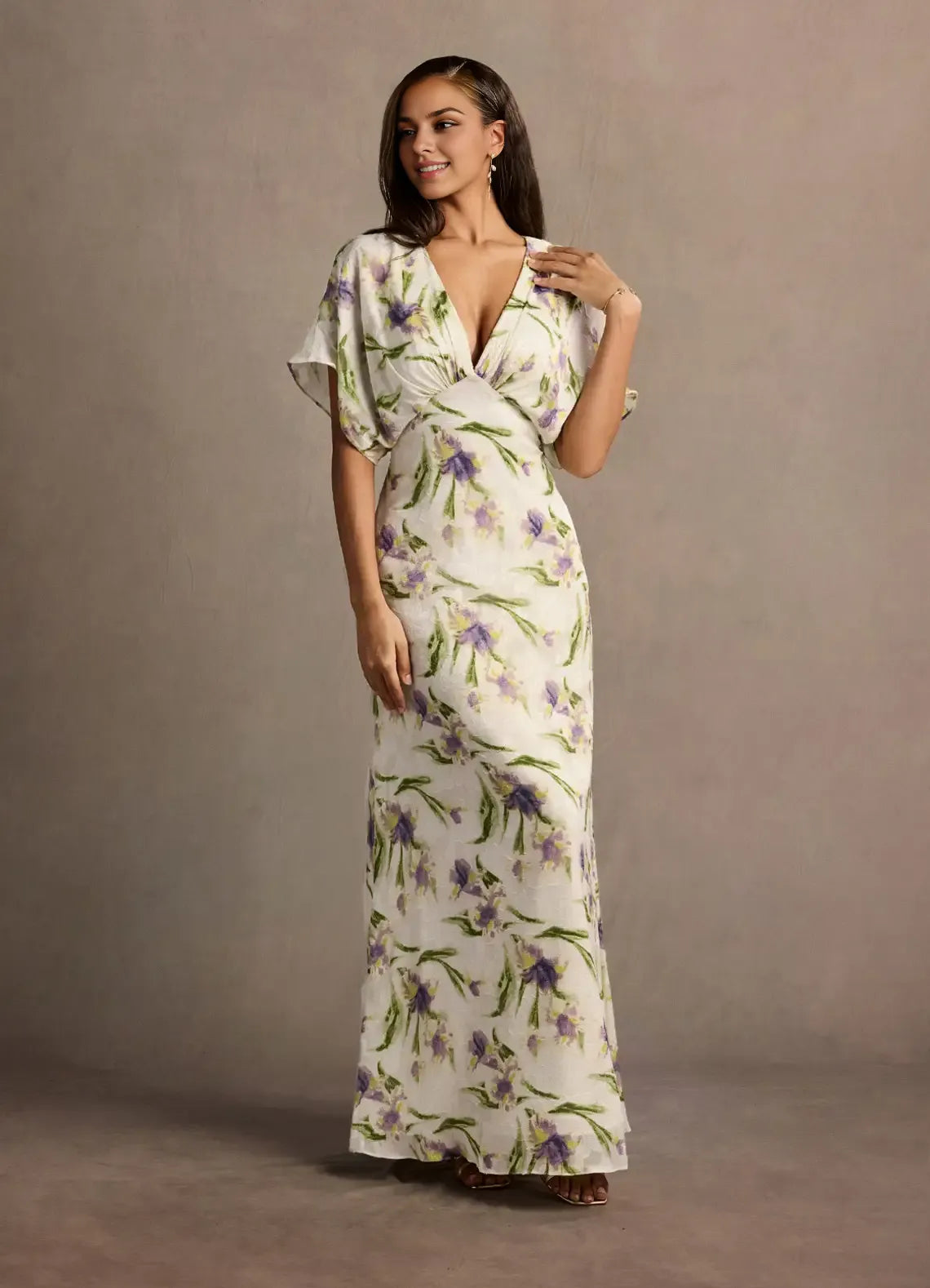 Vestido Weitese con escote en V profundo, mangas cortas, romántico, estampado floral, vestido de noche largo hasta el suelo, vestido de fiesta de cobertura total 