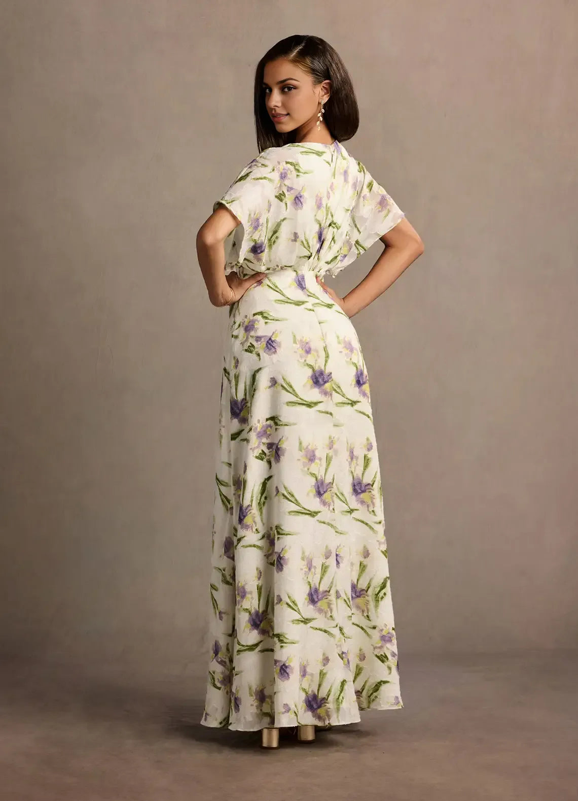 Vestido Weitese con escote en V profundo, mangas cortas, romántico, estampado floral, vestido de noche largo hasta el suelo, vestido de fiesta de cobertura total 