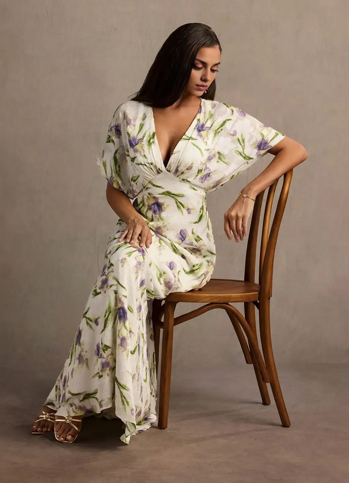 Vestido Weitese con escote en V profundo, mangas cortas, romántico, estampado floral, vestido de noche largo hasta el suelo, vestido de fiesta de cobertura total 