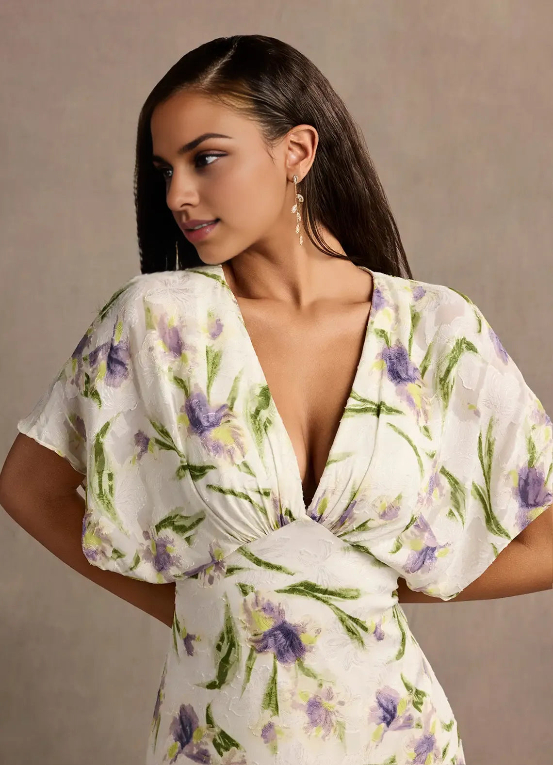 Vestido Weitese con escote en V profundo, mangas cortas, romántico, estampado floral, vestido de noche largo hasta el suelo, vestido de fiesta de cobertura total 