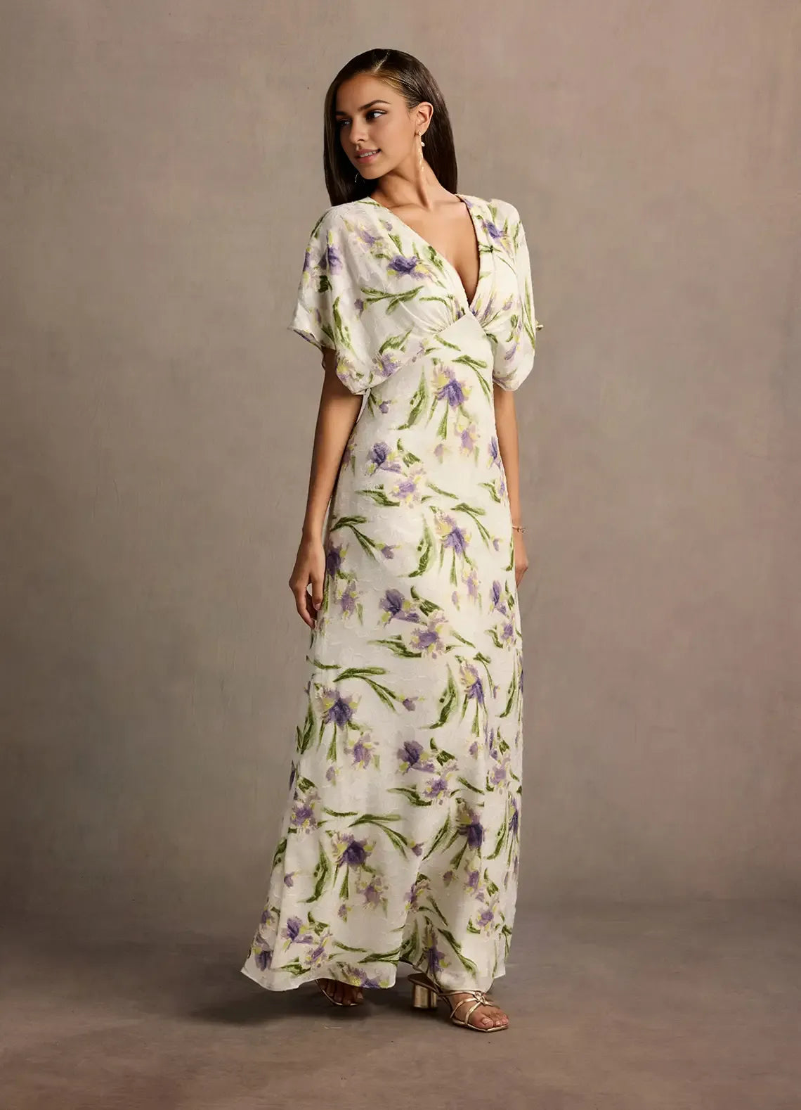 Vestido Weitese con escote en V profundo, mangas cortas, romántico, estampado floral, vestido de noche largo hasta el suelo, vestido de fiesta de cobertura total 