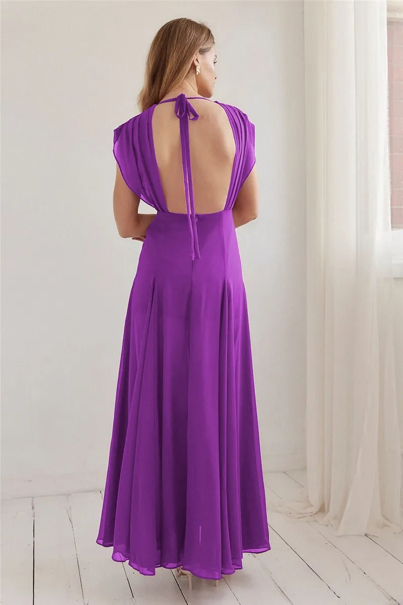 Robe Weitese à col en V profond et fente haute, robe longue sexy pour femmes, mode violette, sans manches, dos nu, robe longue élégante, robe de bal 