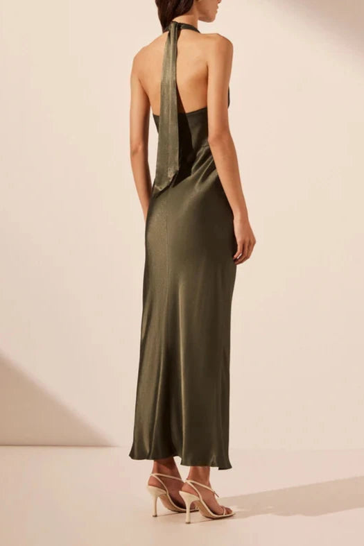 Vestido Weitese con escote en V profundo, espalda abierta, cuello halter, sin mangas, vestido de fiesta estilo bosque, vestido de noche 