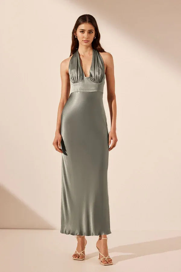 Vestido Weitese con escote en V profundo, espalda abierta, cuello halter, sin mangas, vestido de fiesta, vestido de noche 