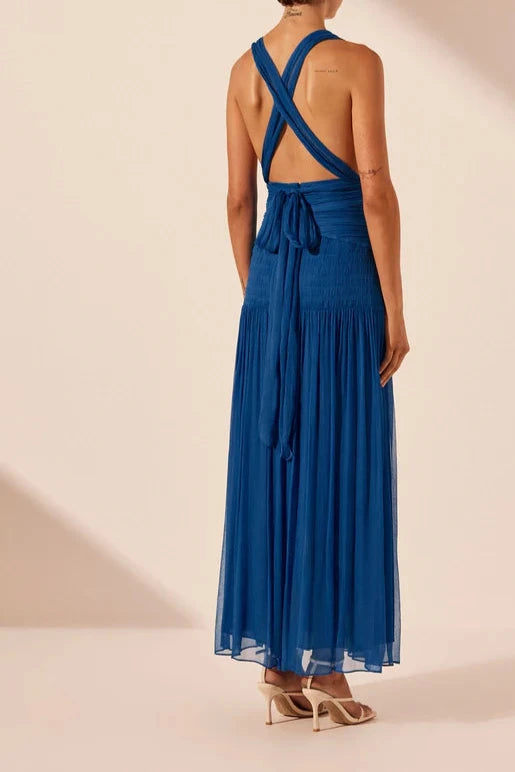 Vestido Weitese con escote en V profundo, sin mangas, largo hasta los tobillos, corte A, elegante vestido de fiesta, vestido de noche 