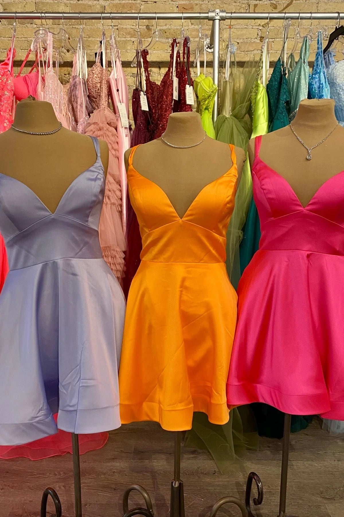 Weitese Dress Double Spaghetti Straps Lavender Satin Short Party Dress Lace-Up Back Homecoming Dress