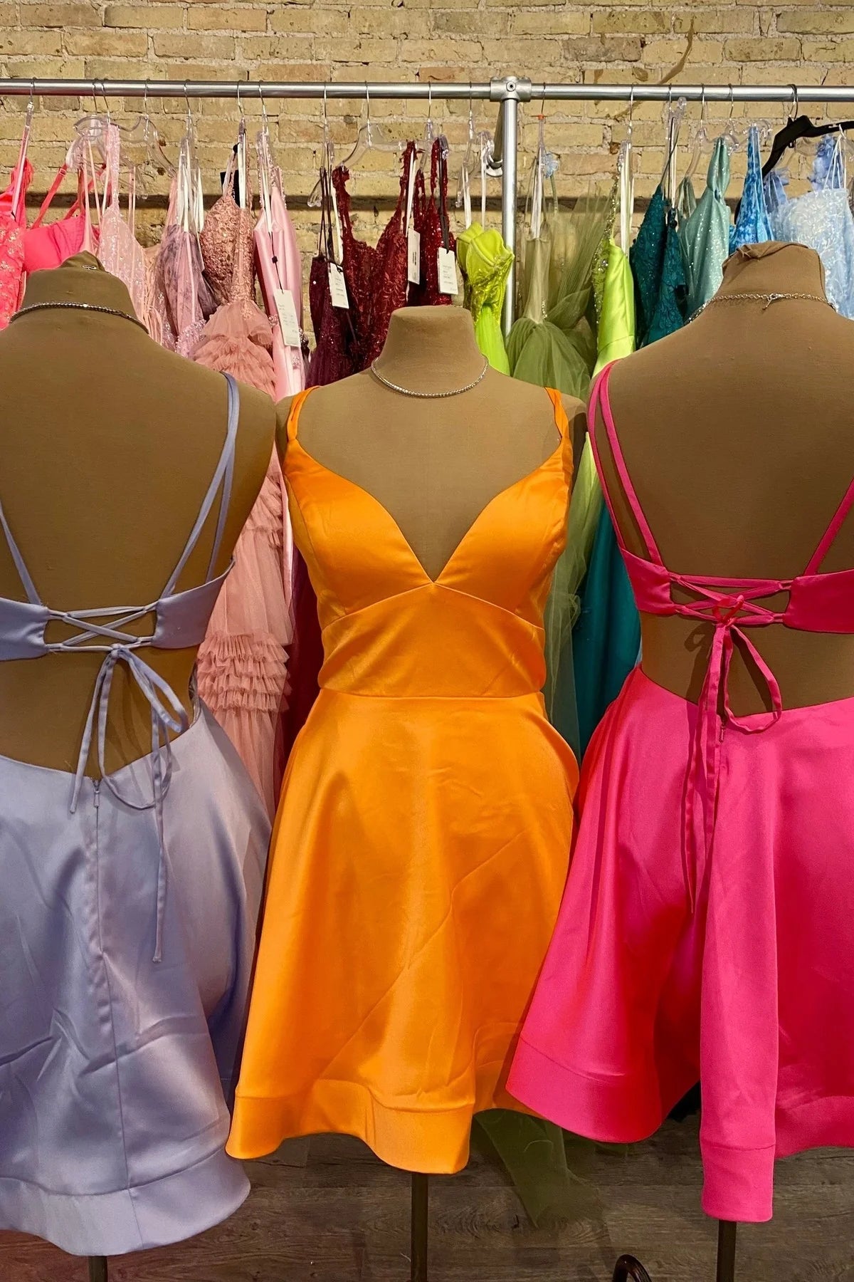 Weitese Dress Double Spaghetti Straps Lavender Satin Short Party Dress Lace-Up Back Homecoming Dress