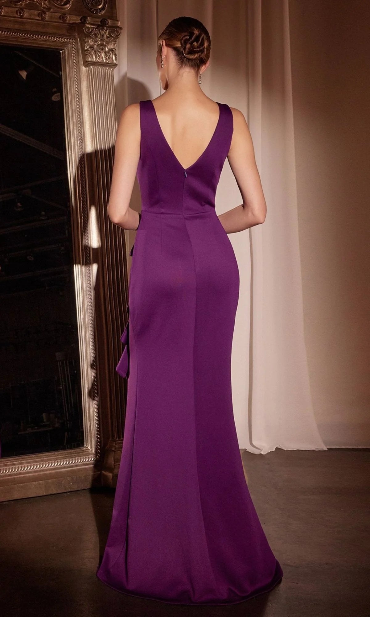 Weitese Dress Drape-Front Long Prom Dress Boat Neck V Back Floor-Length Ruffles Mother of the Bride Dress