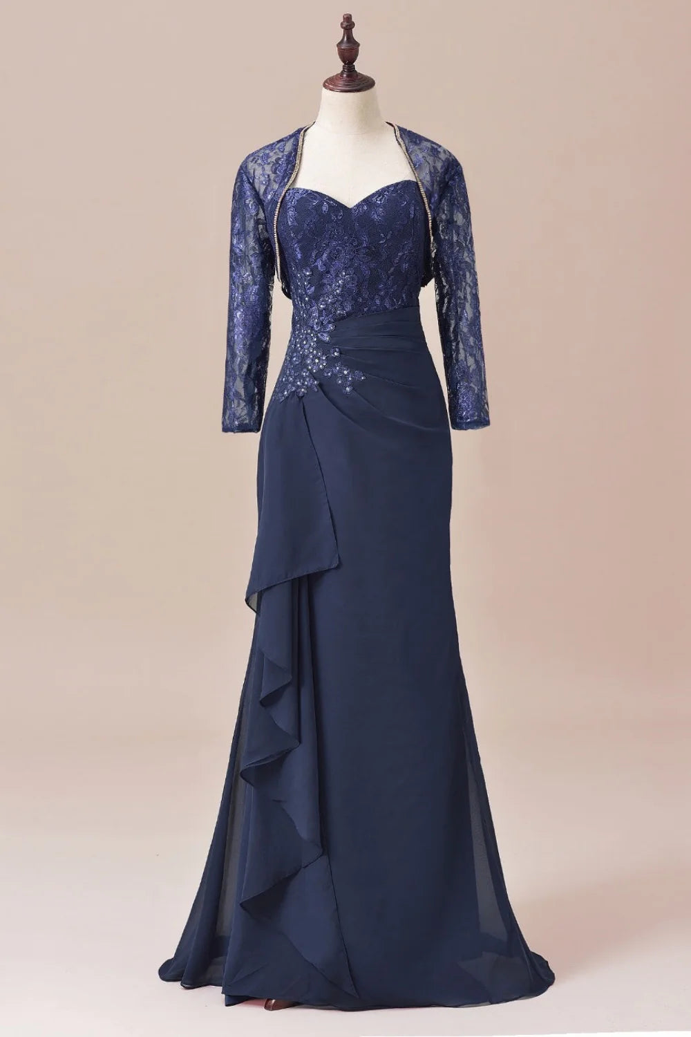 Weitese Dress Dusk Blue Sweetheart Chiffon Lace Applique Ruffle Mother of the Bride Dress With Jacket