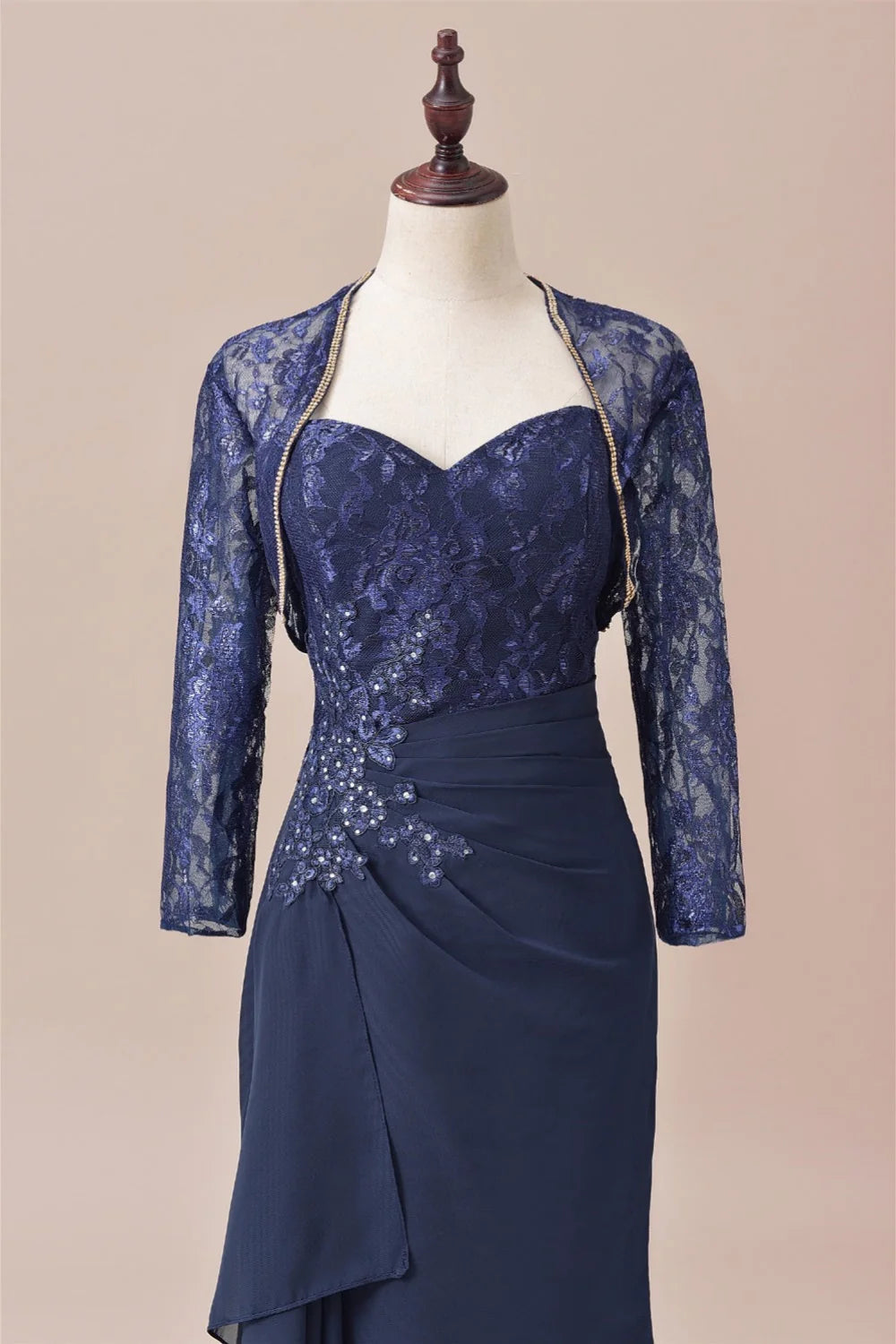 Weitese Dress Dusk Blue Sweetheart Chiffon Lace Applique Ruffle Mother of the Bride Dress With Jacket