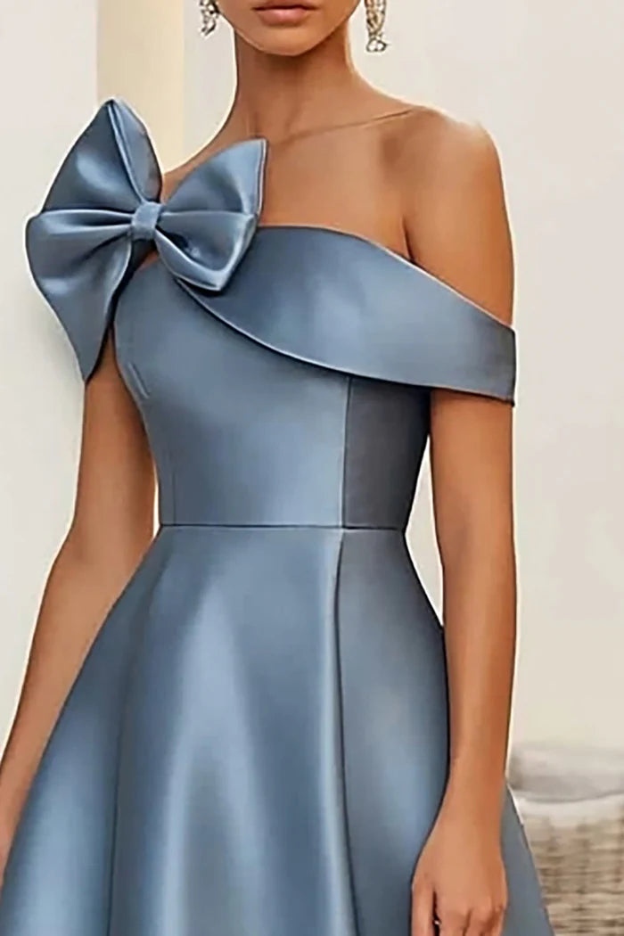 Weitese Dress Dusty Blue A Line Stain Midi Homecoming Dress Sleeveless Lace Up With Bow