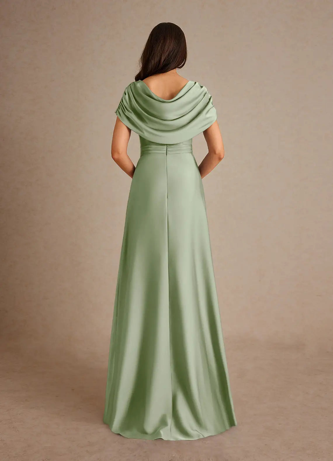 Weitese Dress Dusty Sage A-Line Pleated Satin Maxi Dress Fashion Cap Sleeves Cowl Back Mother of the Bride Dress