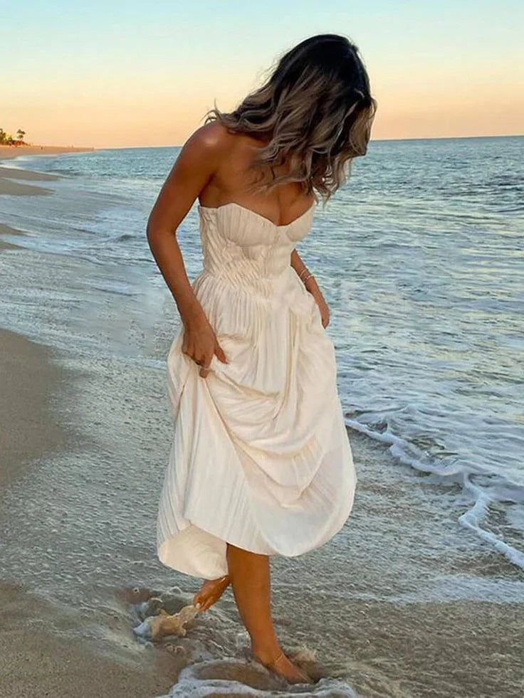 Weitese Dress Elegant A Line Sweetheart Neck White Satin Long Prom Dress Evening Dress Party Dress