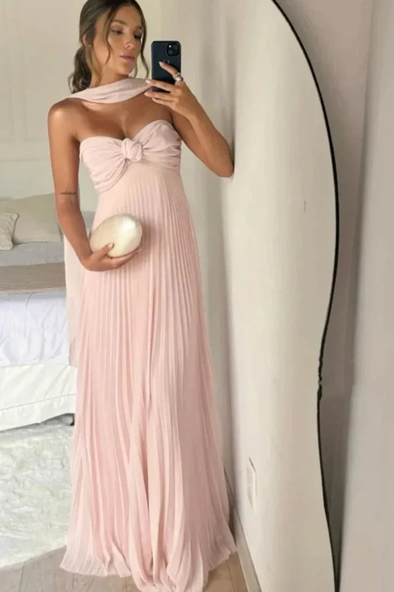 Weitese Dress Elegant A Line Sweetheart Pink Long Prom Dress with Ruffles