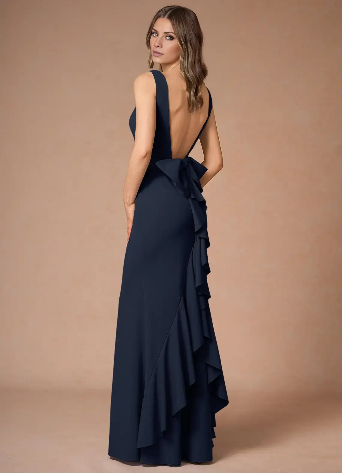 Weitese Dress Elegant Boat Neck Sleeveless Simple Backless Evening Dress Floor Length Bow knot Prom Dress
