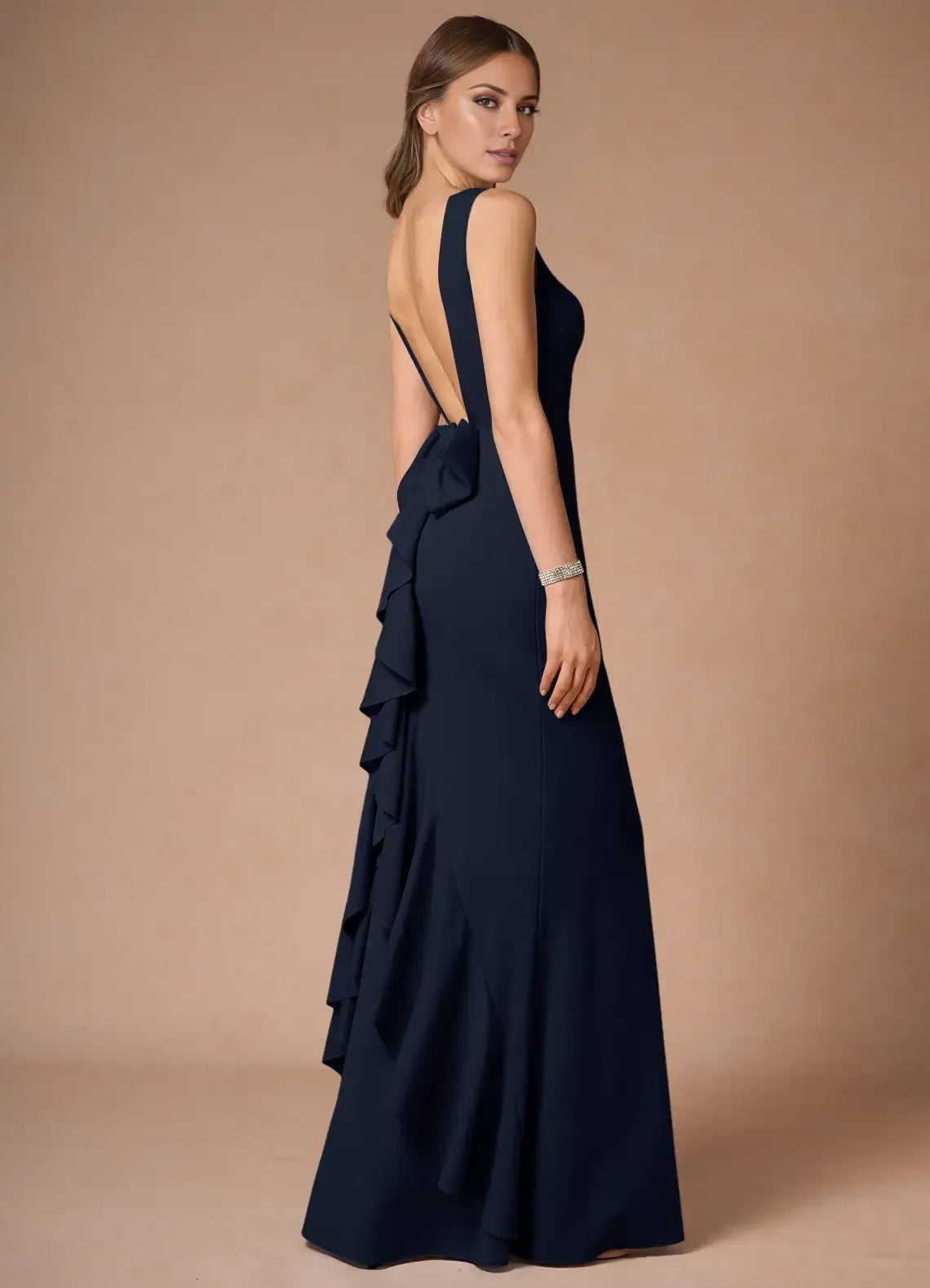 Weitese Dress Elegant Boat Neck Sleeveless Simple Backless Evening Dress Floor Length Bow knot Prom Dress