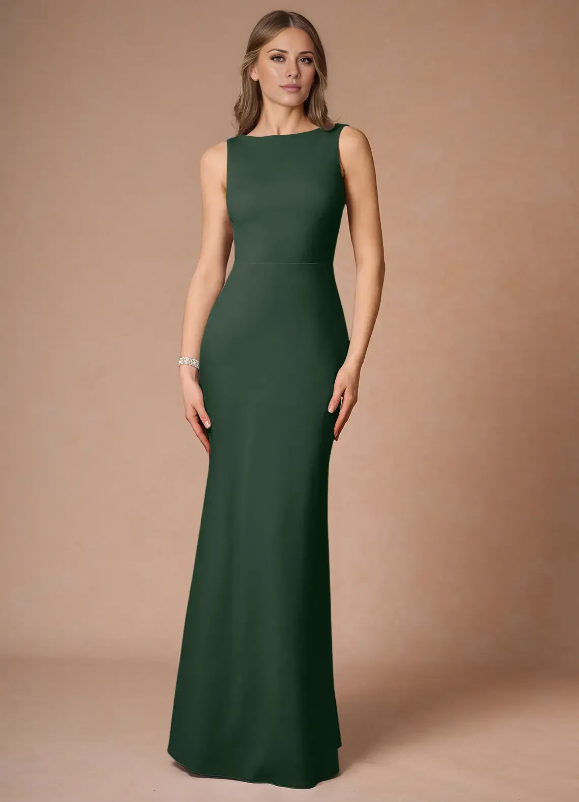 Weitese Dress Elegant Boat Neck Sleeveless Simple Backless Evening Dress Floor Length Bow knot Prom Dress