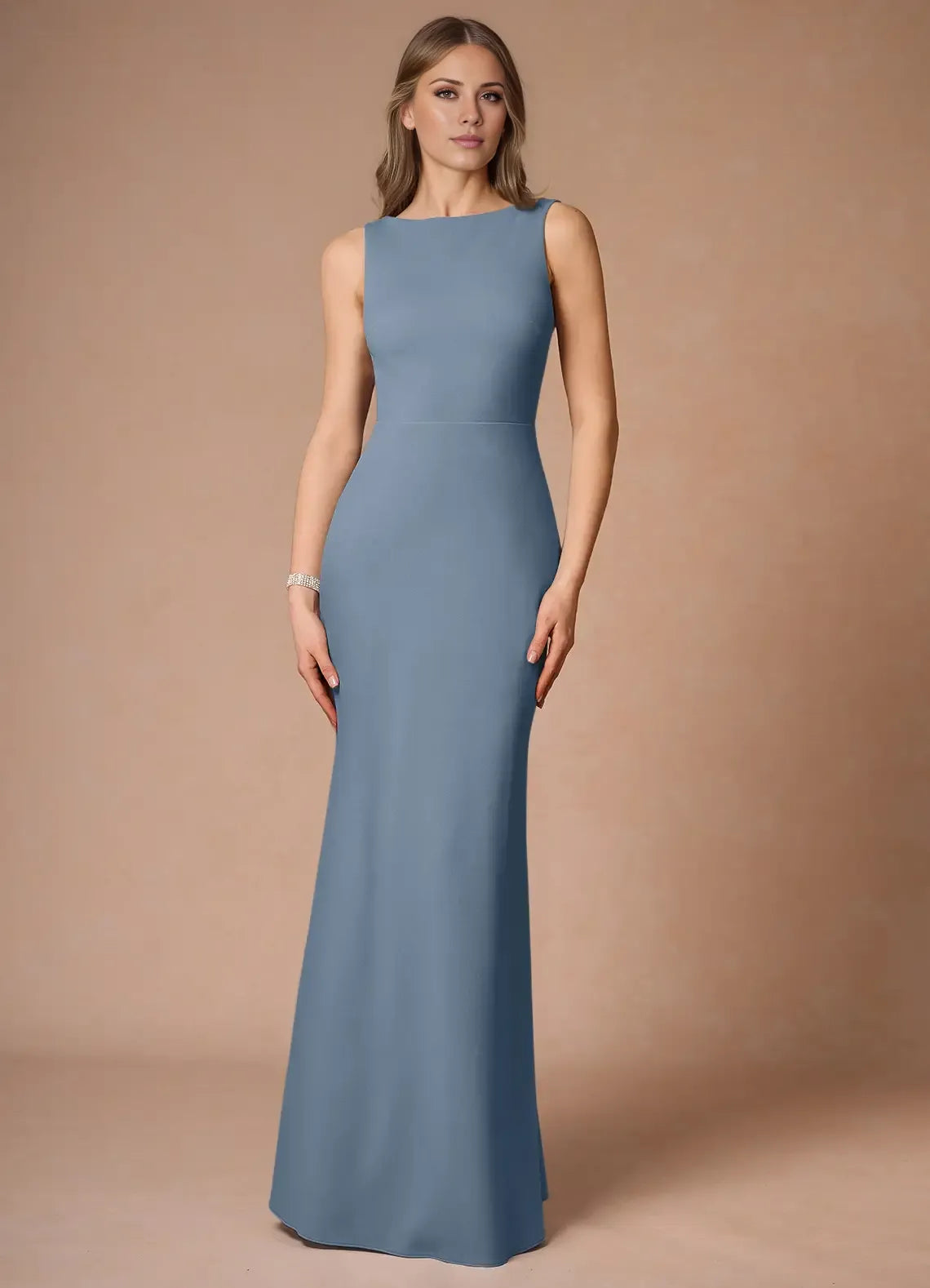 Weitese Dress Elegant Boat Neck Sleeveless Simple Backless Evening Dress Floor Length Bow knot Prom Dress