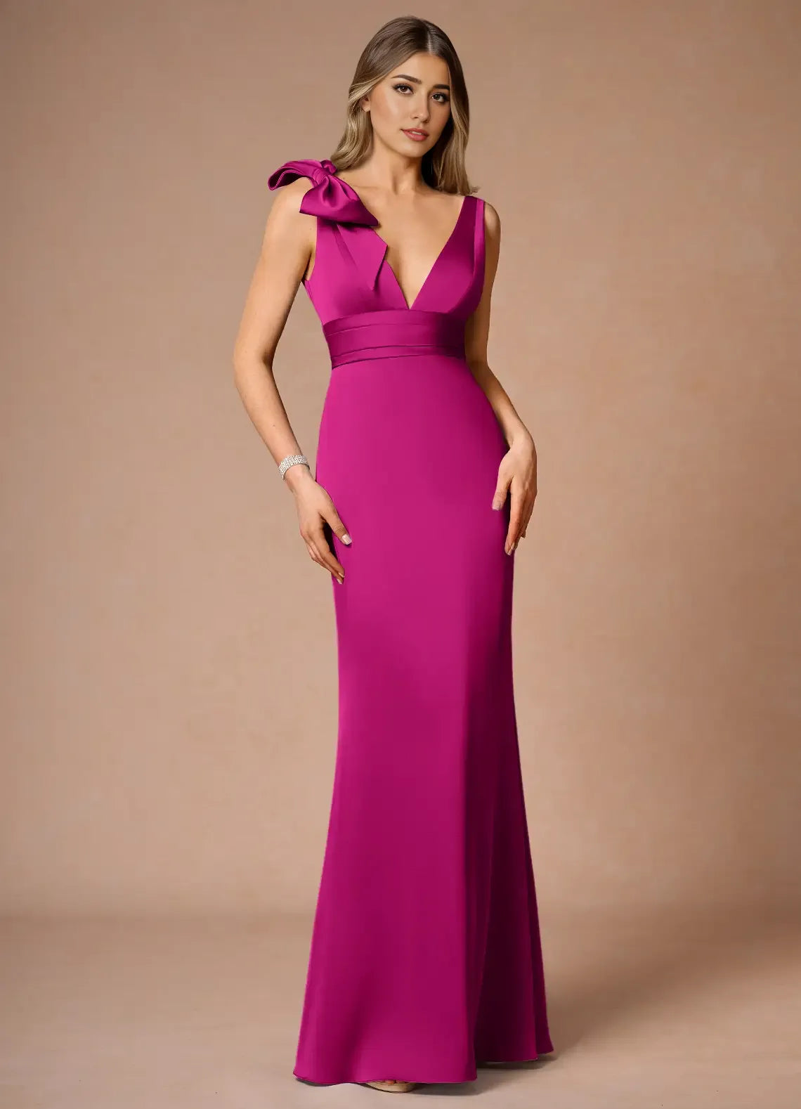 Weitese Dress Elegant Deep V Neck Maxi Dress Prom Dress Sleeveless V Back Bow knot Mermaid Evening Dress
