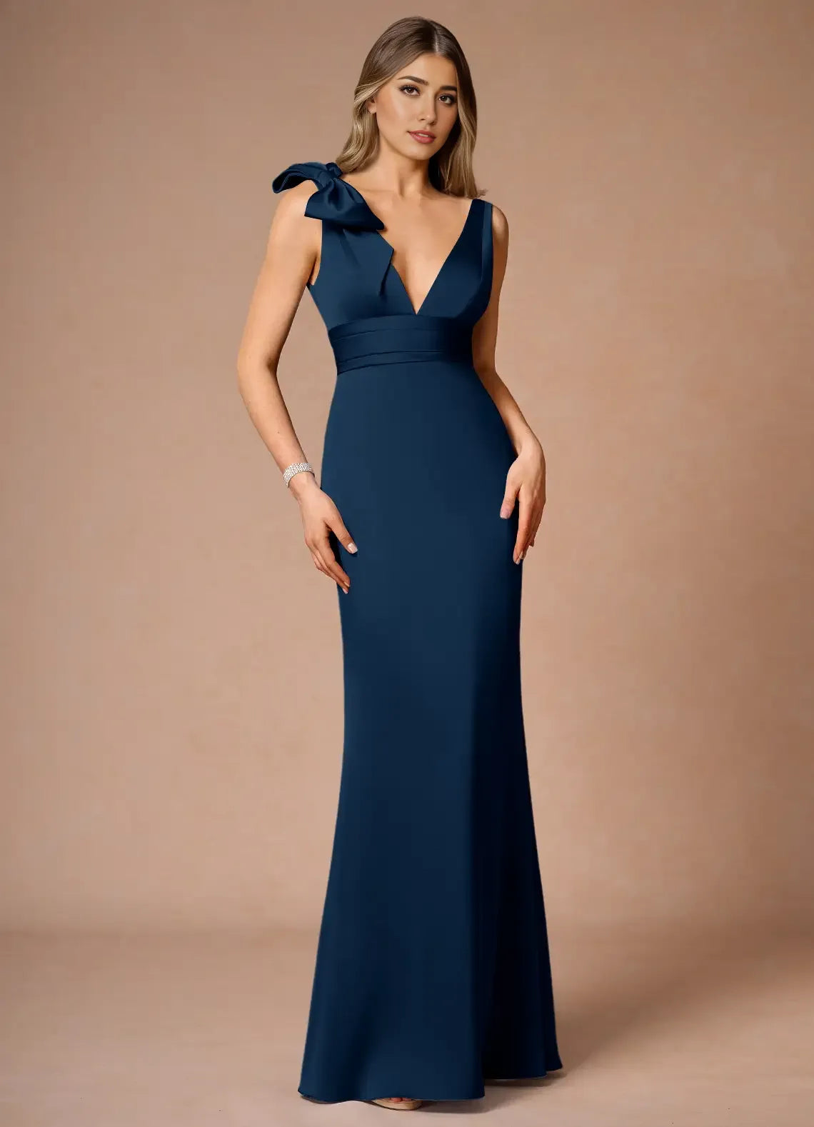 Weitese Dress Elegant Deep V Neck Maxi Dress Prom Dress Sleeveless V Back Bow knot Mermaid Evening Dress