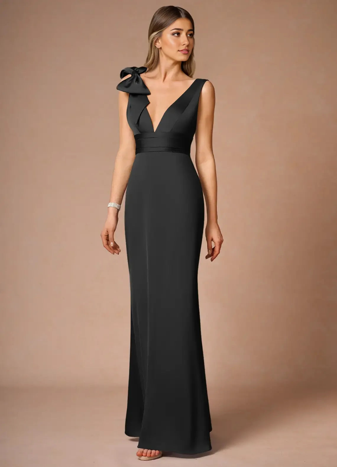 Weitese Dress Elegant Deep V Neck Maxi Dress Prom Dress Sleeveless V Back Bow knot Mermaid Evening Dress