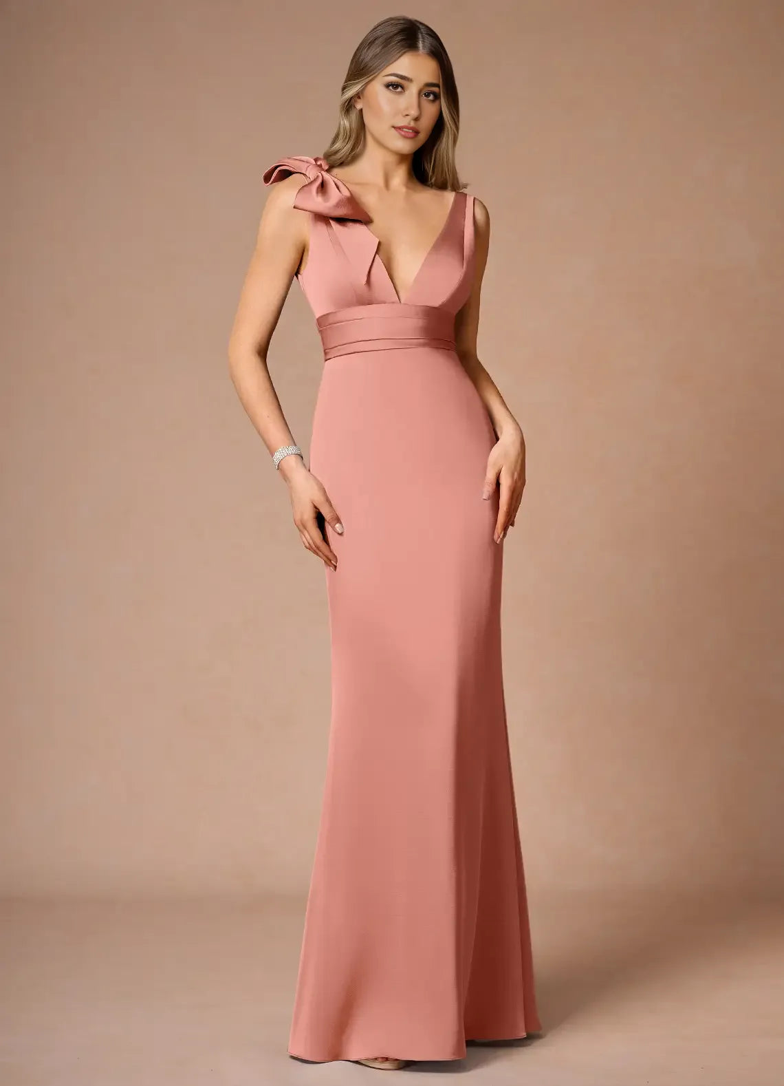 Weitese Dress Elegant Deep V Neck Maxi Dress Prom Dress Sleeveless V Back Bow knot Mermaid Evening Dress
