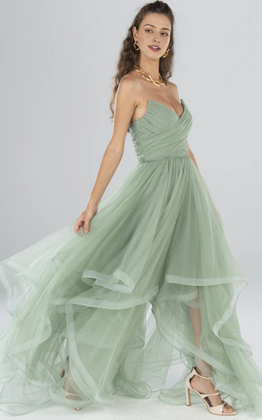 Weitese Dress Elegant Floor-length Sleeveless Tulle A Line Open Back Formal Dress with Tiers Prom Dress Formal Wear Dresses