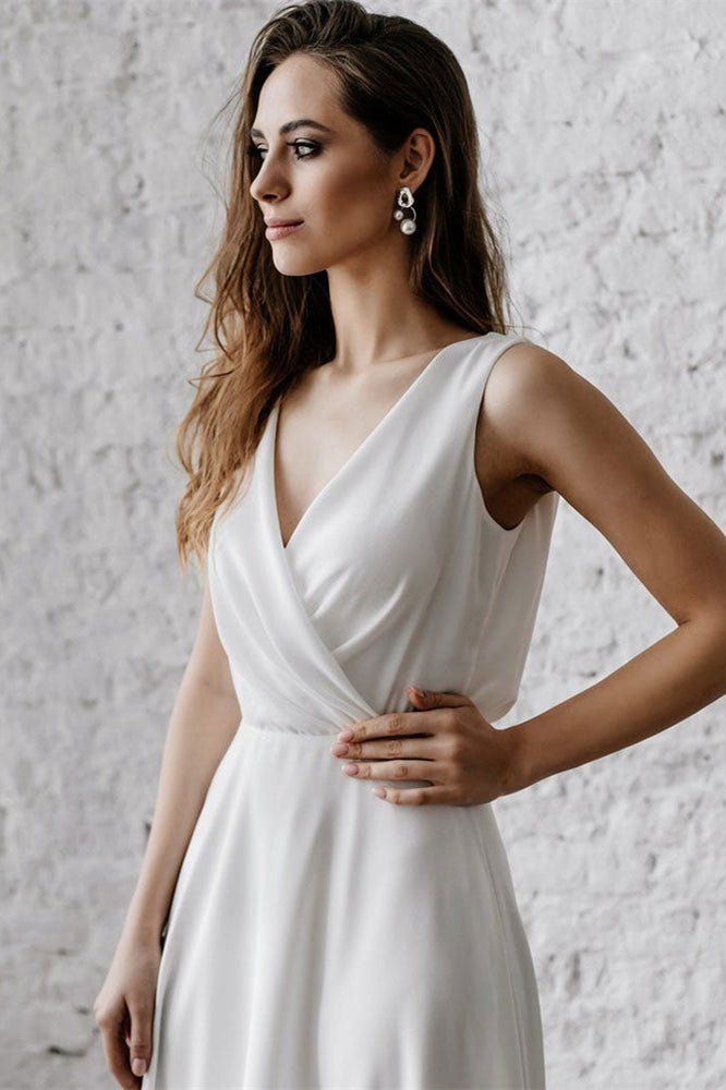 Weitese Dress Elegant Floral Lace Sleeveless V-Neck Maxi Dress Wedding Dress A-line Open Back Bride Dress