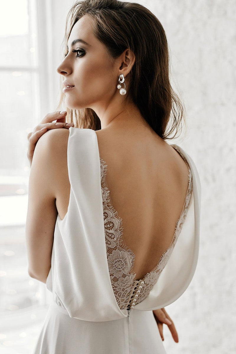 Weitese Dress Elegant Floral Lace Sleeveless V-Neck Maxi Dress Wedding Dress A-line Open Back Bride Dress
