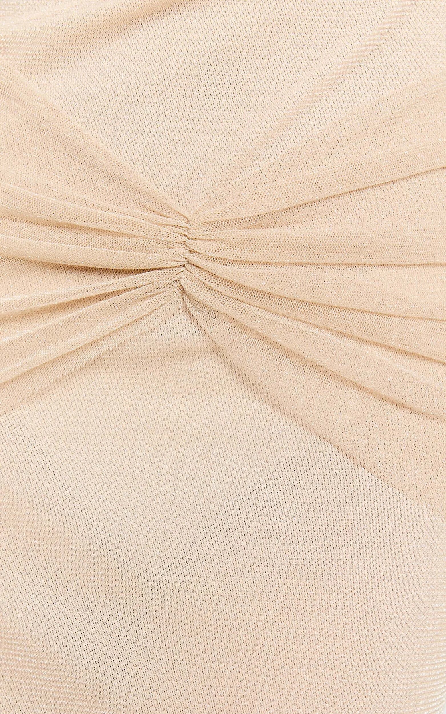 Weitese Dress Elegant Glitter Tulle Strapless Ruched Side Maxi Dress Nude Sheath Sleeveless Solid Color Evening Dress