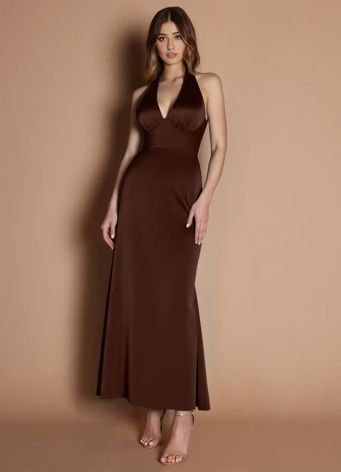 Weitese Dress Elegant Halter V Neck Sleeveless Backless Pleats Mermaid Evening Dress Tea-Length Prom Dress