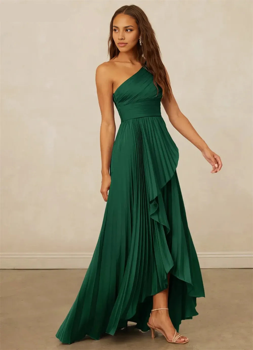 Robe Weitese élégante, robe de soirée vert chasseur, coupe trapèze, asymétrique, drapée, plissée, robe de bal formelle, personnalisée 