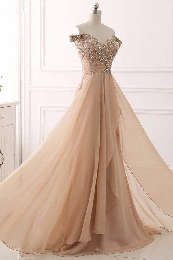 Weitese Dress Elegant Off-the-Shoulder Sweetheart Ruffle Evening Dress With Appliques Beadings Prom Dress