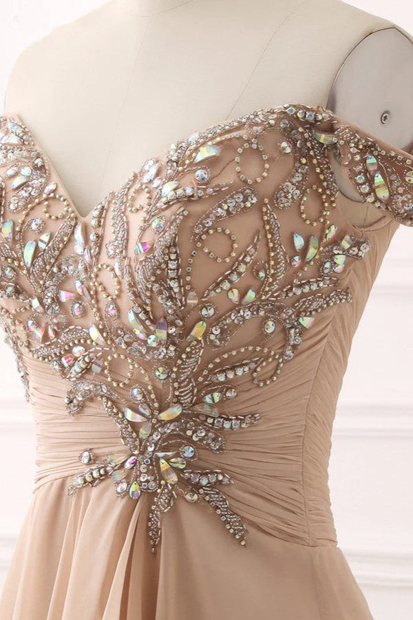 Weitese Dress Elegant Off-the-Shoulder Sweetheart Ruffle Evening Dress With Appliques Beadings Prom Dress