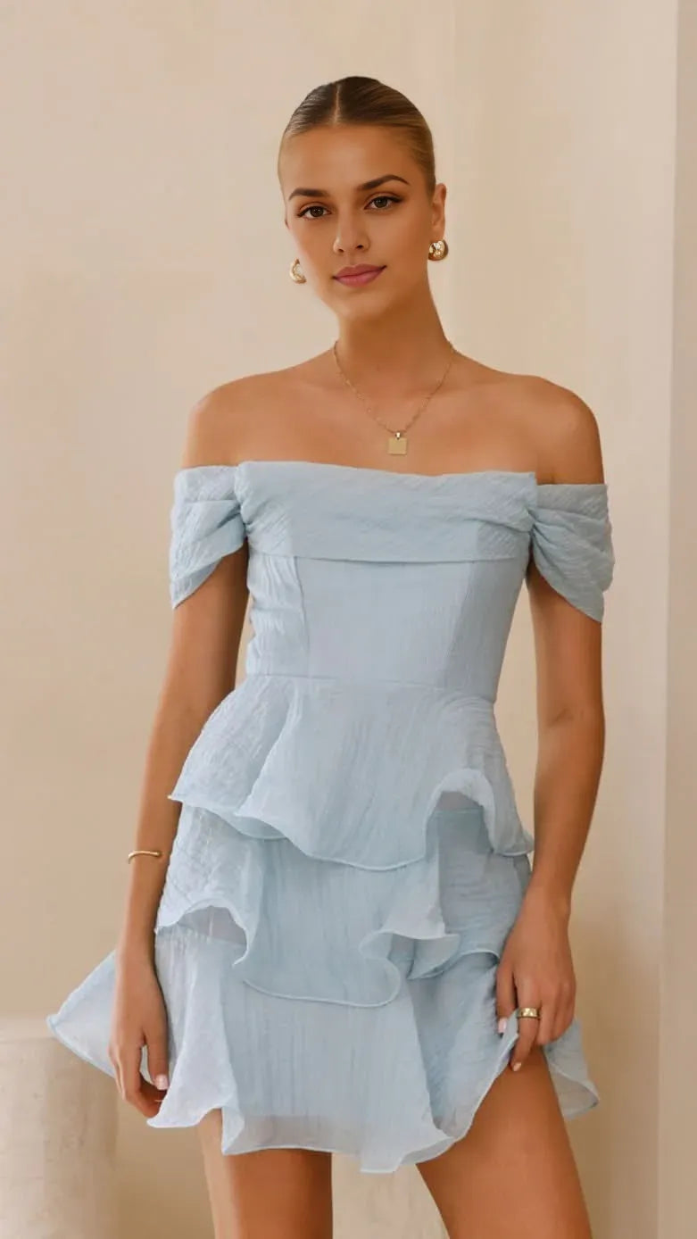 Weitese Dress Elegant Off the Shoulder Mini Dress Pink A-line Backless Solid Color Sleeveless Homecoming Dress