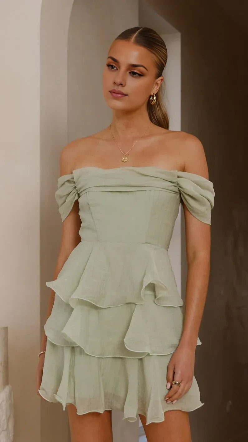 Weitese Dress Elegant Off the Shoulder Mini Dress Pink A-line Backless Solid Color Sleeveless Homecoming Dress