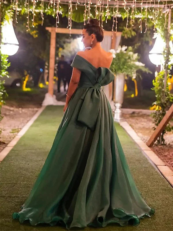 Weitese Dress Elegant One Shoulder A-line Side Slit Organize Long Prom Dress Party Dress