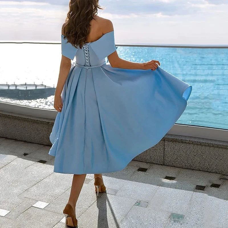 Weitese Dress Elegant Prom Evening Guest Midi Dresses For Women Summer Slash Neck Off Shoulder Long Party Bridesmaid Prom Dress