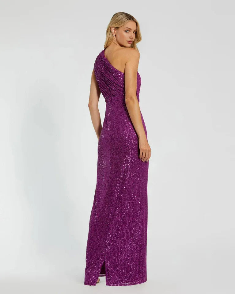 Vestido elegante de lentejuelas moradas de Weitese, vestido de un solo hombro con cintura acentuada que irradia glamour encantador, vestido de fiesta. 