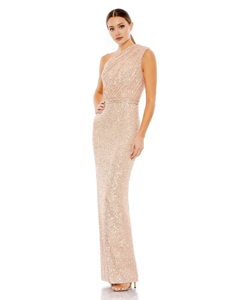 Vestido elegante de lentejuelas moradas de Weitese, vestido de un solo hombro con cintura acentuada que irradia glamour encantador, vestido de fiesta. 