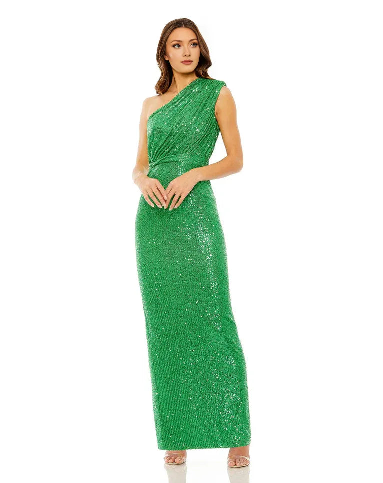 Vestido elegante de lentejuelas moradas de Weitese, vestido de un solo hombro con cintura acentuada que irradia glamour encantador, vestido de fiesta. 