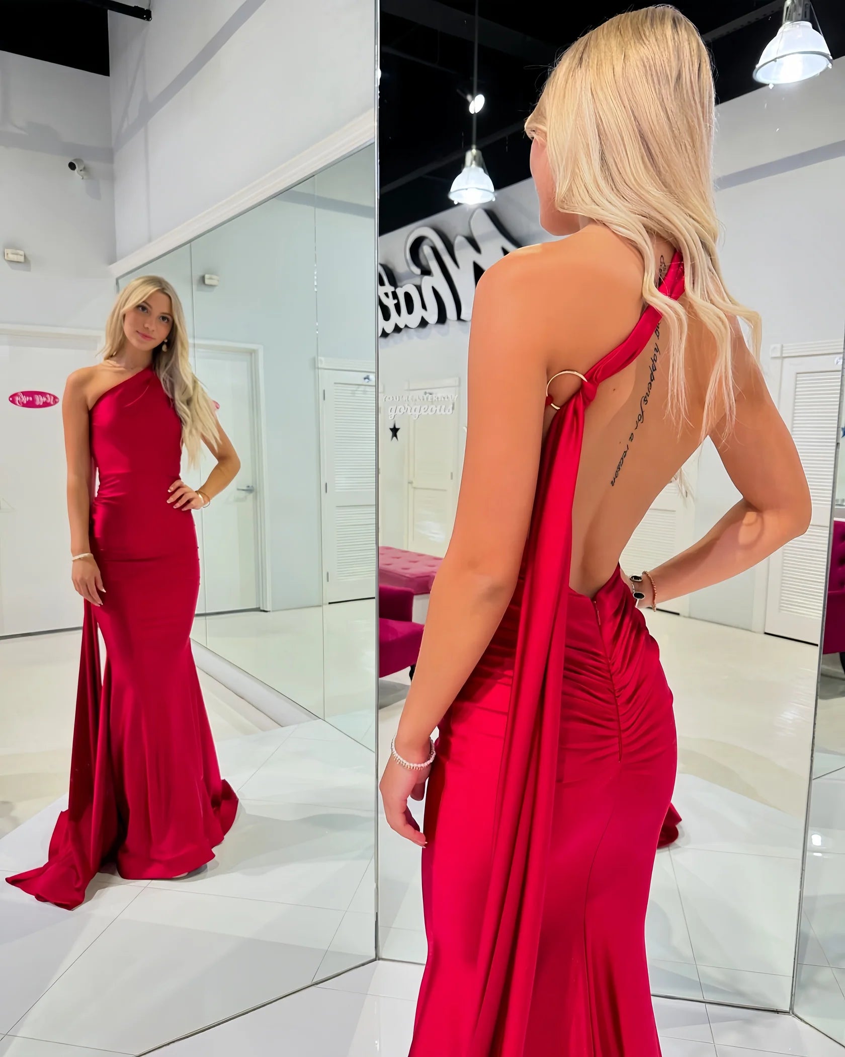 Weitese Dress Elegant Red Halter Mermaid Sleeveless Long Prom Dress Open Back Floor Length Party Gown